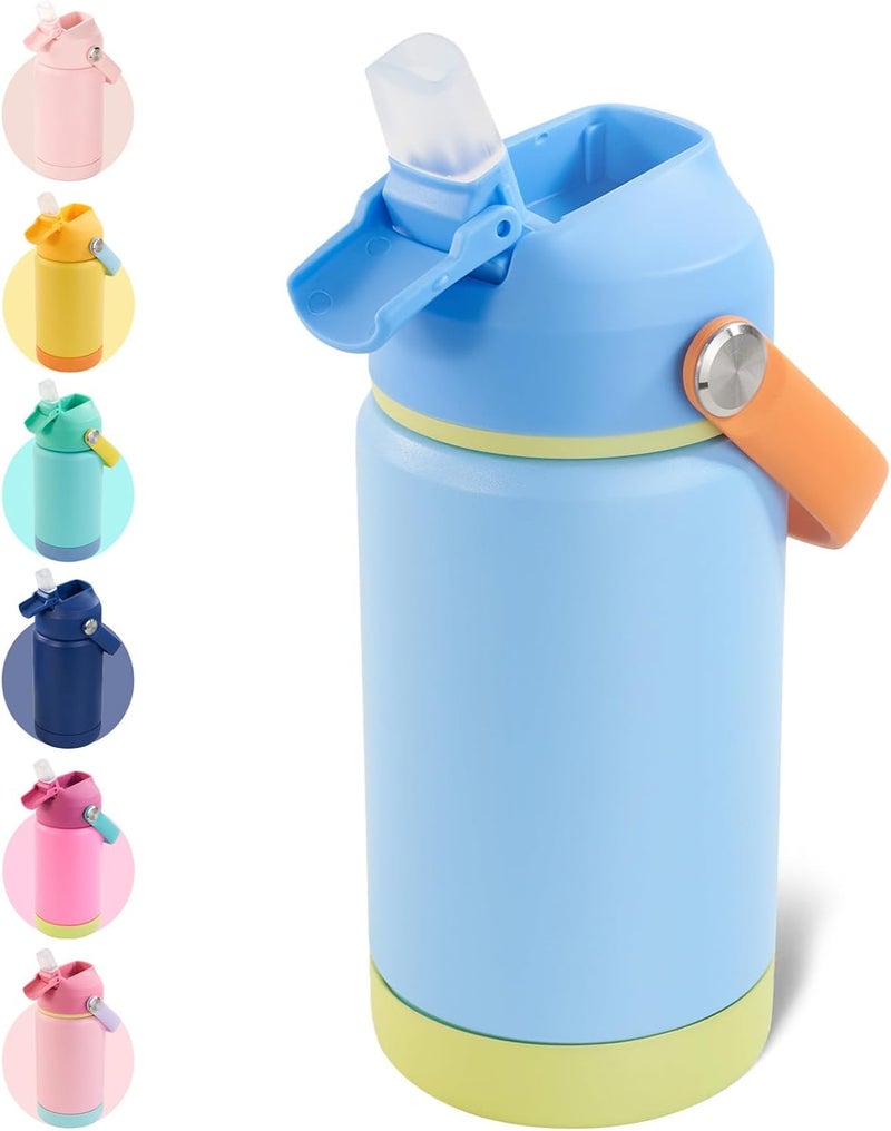 Kerilyn 12oz Kids Water Bottle, Stainless Steel Insulated Water Bottle for Kids, Toddler Cup with Straws Leak-Proof, Kids Water Bottles for School Boys Girls, BPA Free, Sky - Image 1